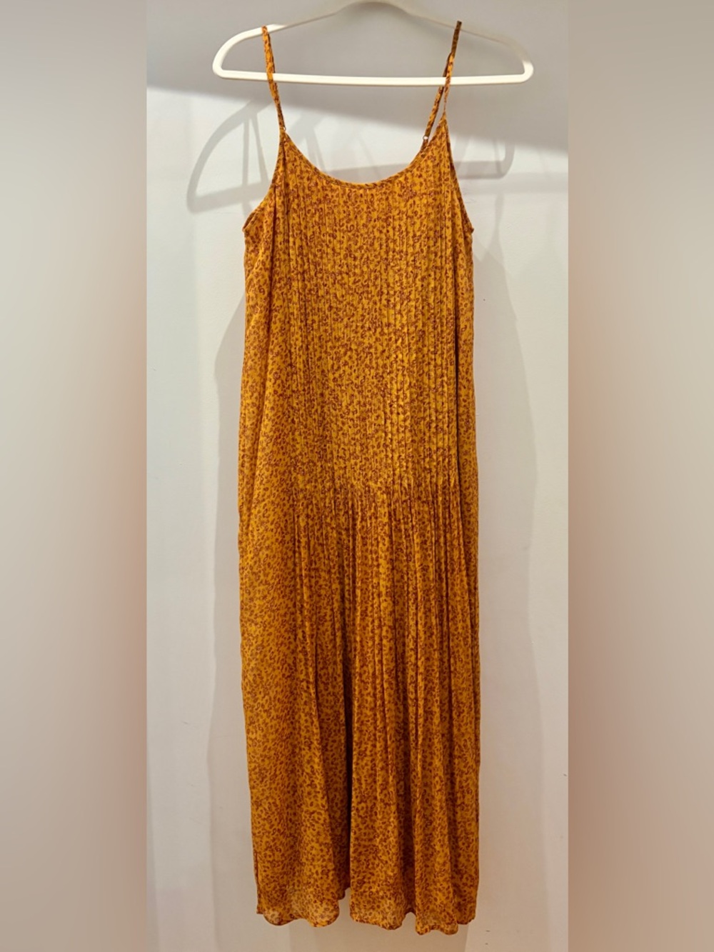 Chan Luu 100% Silk Mustard/Rust Floral Boho Maxi Dress, EUC